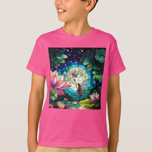 ステンドグラスの小さな妖精とトンボ Tシャツ (正面)
