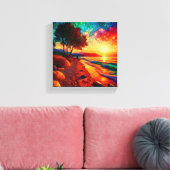 ステンドグラスの日没シーン キャンバスプリント (インサイチュ (リビング))