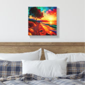 ステンドグラスの日没シーン キャンバスプリント (インサイチュ (寝室))