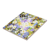 ステンドグラスの春の花の黄色のすみれ色の緑 タイル (側面)