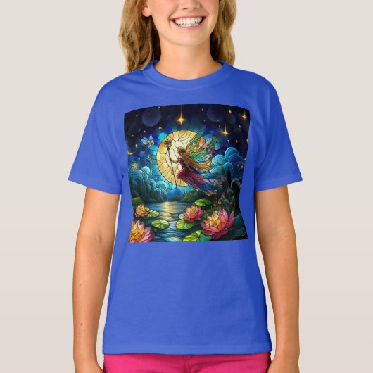 ステンドグラスの月光の妖精の飛行 Tシャツ (正面)