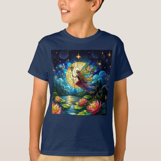 ステンドグラスの月光の飛行の妖精 Tシャツ (正面)