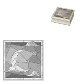 ステンドグラスの月、星、雲のゴム印 ラバースタンプ (押印)