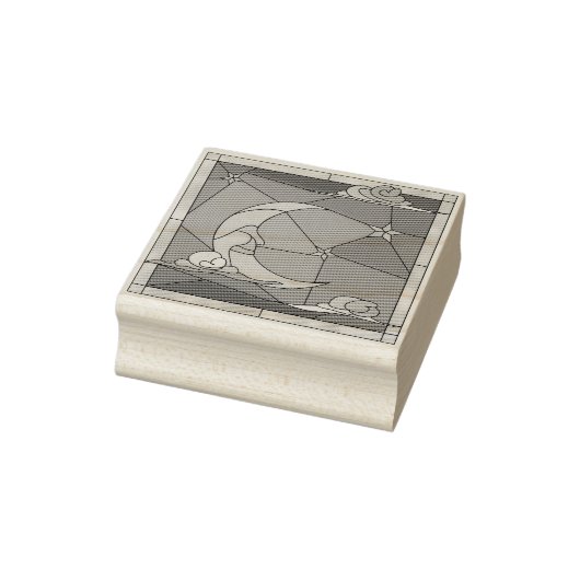 ステンドグラスの月、星、雲のゴム印 ラバースタンプ (スタンプ)