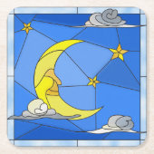 ステンドグラスの月、星、雲 スクエアペーパーコースター (正面)