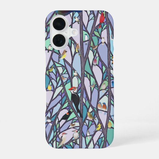 ステンドグラスの木の中の鳥 iPhone 16ケース (裏面)