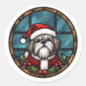 ステンドグラスの柴犬 クリスマス ラウンドシール (正面)