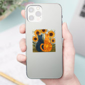 ステンドグラスの猫とひまわりのアートデザイン シール (スマートフォン)
