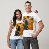 ステンドグラスの猫とひまわりのアートデザイン Tシャツ (ユニセックス)