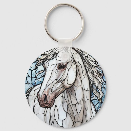 ステンドグラスの白馬 キーホルダー (正面)