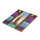 ステンドグラスの窓から赤フェイクい帆船 タイル (側面)