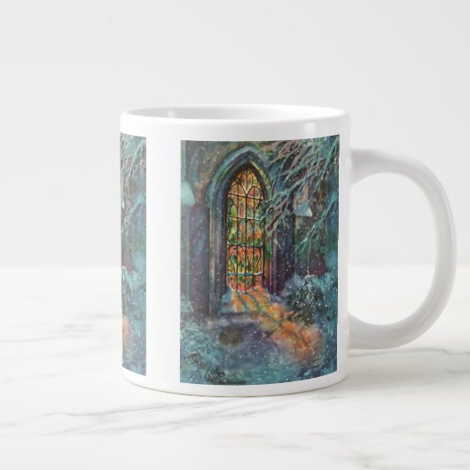 ステンドグラスの窓があるビンテージのクリスマス教会 ジャンボコーヒーマグカップ (右)