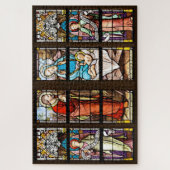 ステンドグラスの窓に聖なる出生を描いた ジグソーパズル (縦)