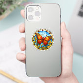 ステンドグラスの窓の蝶 シール (スマートフォン)