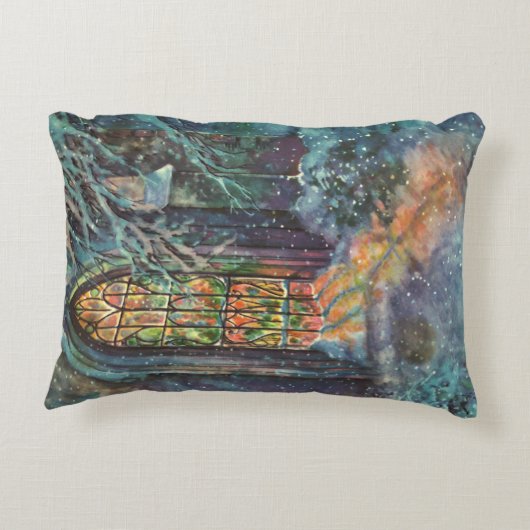 ステンドグラスの窓を持つヴィンテージクリスマス教会 アクセントクッション (裏面)