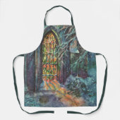 ステンドグラスの窓を持つヴィンテージクリスマス教会 エプロン (正面)