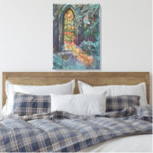 ステンドグラスの窓を持つヴィンテージクリスマス教会 キャンバスプリント (インサイチュ (寝室))