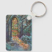 ステンドグラスの窓を持つヴィンテージクリスマス教会 キーホルダー (裏面)
