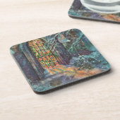 ステンドグラスの窓を持つヴィンテージクリスマス教会 コースター (左側)