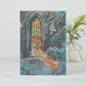 ステンドグラスの窓を持つヴィンテージクリスマス教会 シーズンカード (スタンド正面)