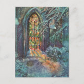 ステンドグラスの窓を持つヴィンテージクリスマス教会 シーズンポストカード (正面)