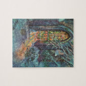 ステンドグラスの窓を持つヴィンテージクリスマス教会 ジグソーパズル (横)