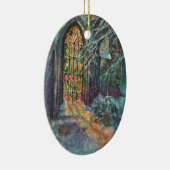 ステンドグラスの窓を持つヴィンテージクリスマス教会 セラミックオーナメント (右)