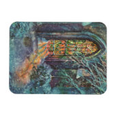 ステンドグラスの窓を持つヴィンテージクリスマス教会 マグネット (横)