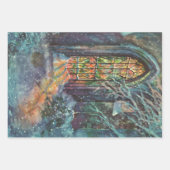 ステンドグラスの窓を持つヴィンテージクリスマス教会 ラッピングペーパーシート (正面2)