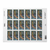 ステンドグラスの窓を持つヴィンテージクリスマス教会 ラベル (フルシート)