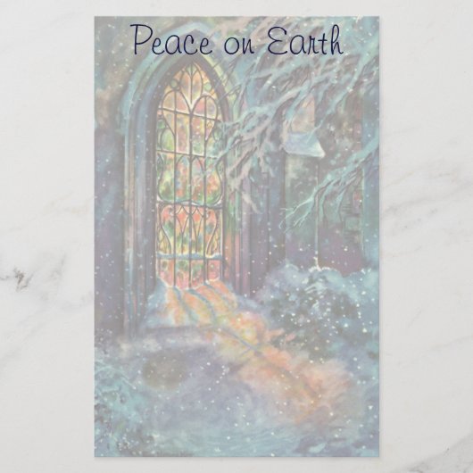 ステンドグラスの窓を持つヴィンテージクリスマス教会 便箋 (正面)