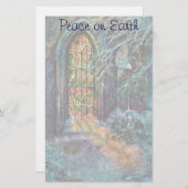 ステンドグラスの窓を持つヴィンテージクリスマス教会 便箋 (正面/裏面)