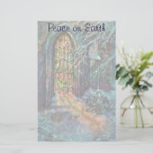 ステンドグラスの窓を持つヴィンテージクリスマス教会 便箋 (スタンド正面)