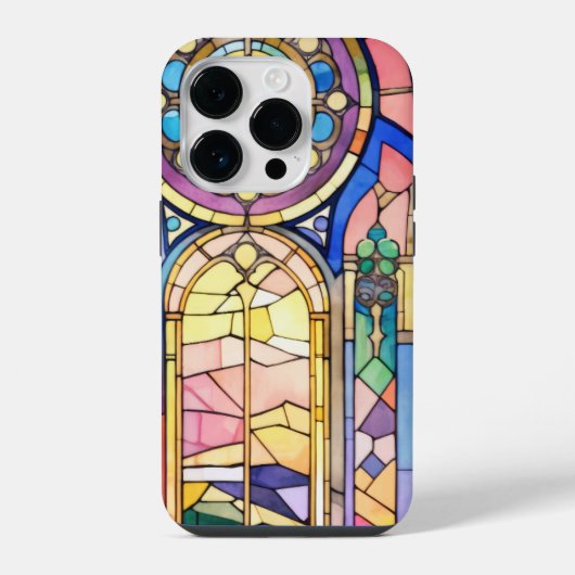 ステンドグラスの窓 装飾的な絵画 iPhoneケース (裏面)