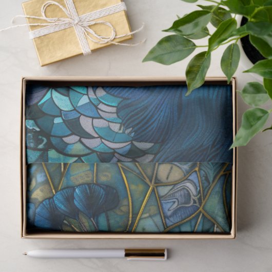 ステンドグラスの背景が切り離された孔雀 薄葉紙 (ギフト)