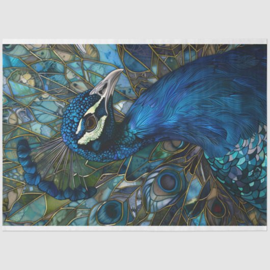 ステンドグラスの背景が切り離された孔雀 薄葉紙 (正面)