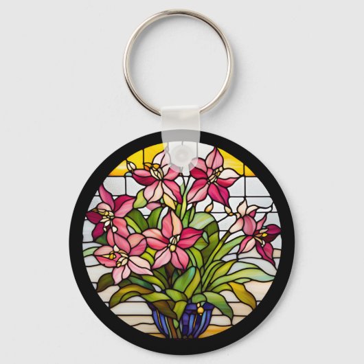 ステンドグラスの花 キーホルダー (正面)