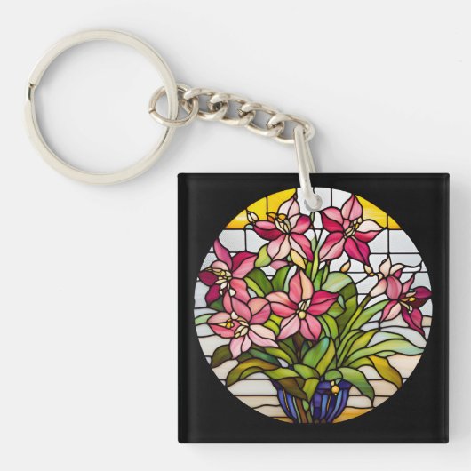 ステンドグラスの花 キーホルダー (正面)