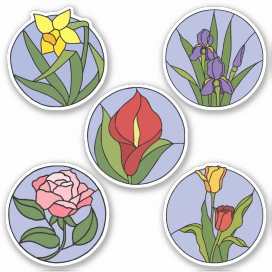 ステンドグラスの花 シール (正面)