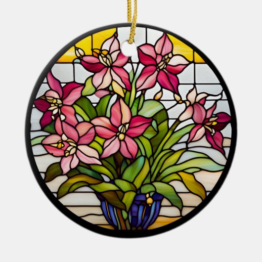 ステンドグラスの花 セラミックオーナメント (正面)