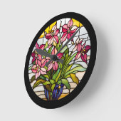 ステンドグラスの花 ラウンド壁時計 (傾斜)