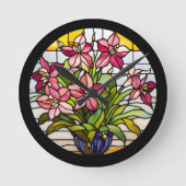 ステンドグラスの花 ラウンド壁時計 (正面)