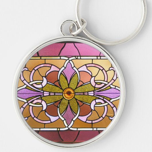 ステンドグラスの花Keychain キーホルダー (正面)