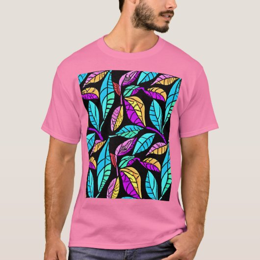 ステンドグラスの葉のデザイン Tシャツ (正面)