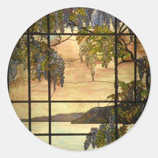ステンドグラスの藤のつる植物 ラウンドシール (正面)