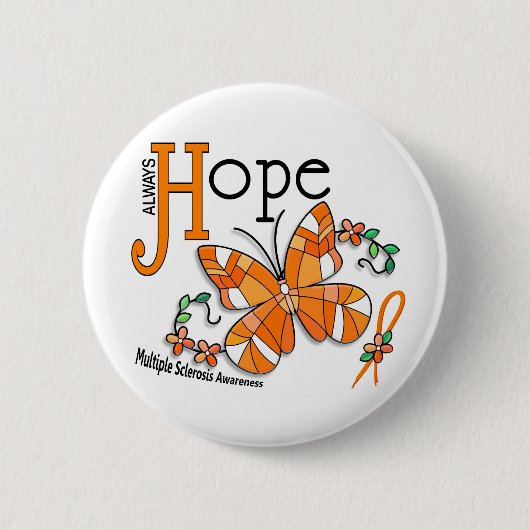 ステンドグラスの蝶多発性硬化 缶バッジ (正面)