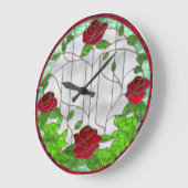 ステンドグラスの赤いバラ ラージ壁時計 (傾斜)