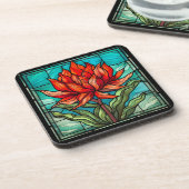 ステンドグラスの赤い野花 コースター (左側)