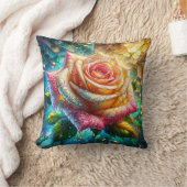 「ステンドグラスの輝き：バラの雨粒」 クッション (ブランケット)