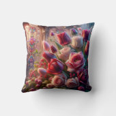 ステンドグラスの輝き：露のキスを受けたバラの花束 クッション (裏面)